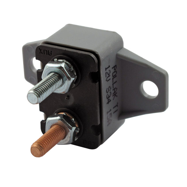 Circuit breaker, automatic. Dual mount, plastic. 15A