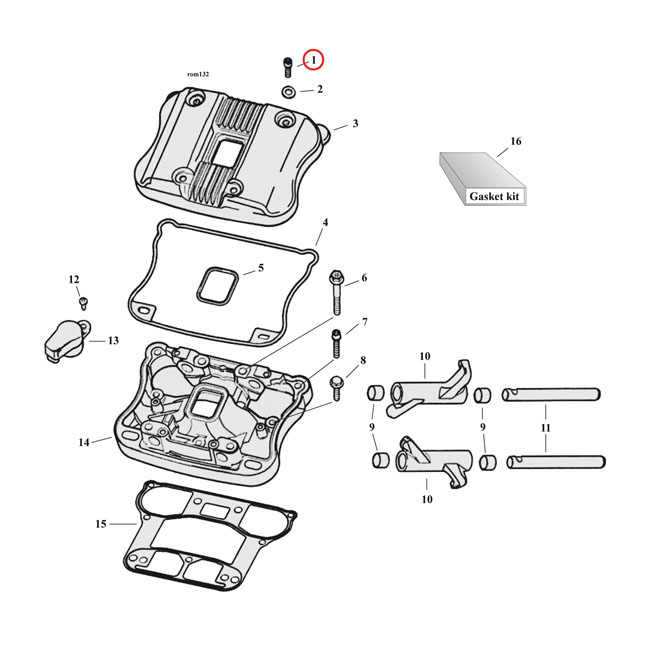 GW, rocker box top bolt kit. Buttonhead, chrome