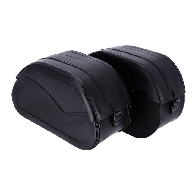 Ledrie, reinforced rigid leather saddlebag set. 32 liter