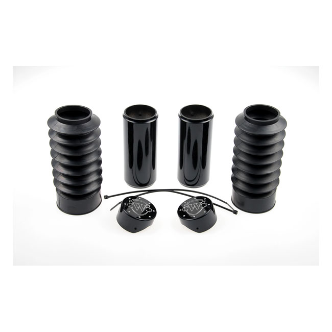 CULT-WERK, 6-PIECE FORK TUBE COVER KIT. GLOSS BLACK. LOGO
