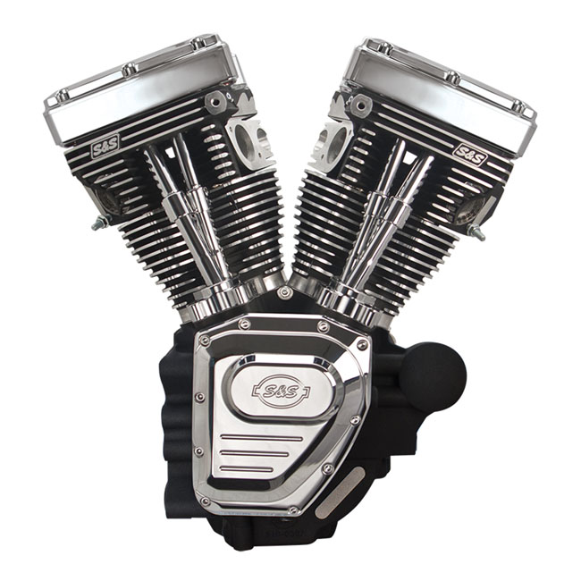 S&S, 4 1/8" bore 124" long block TC engine black/chrome