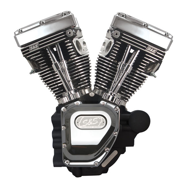S&S, 4 1/8" bore 124" long block TC engine black/chrome