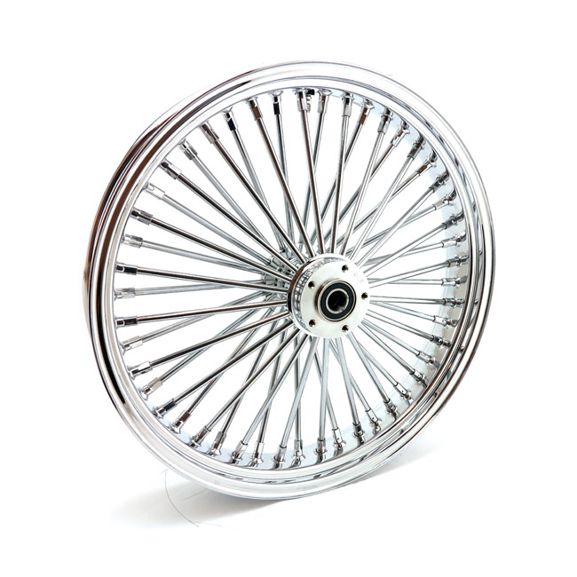 MCS Radial 48 fat spoke front wheel 3.50 x 21 Enkel skiva chrome. TUV