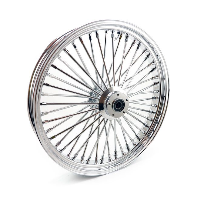 MCS Radial 48 fat spoke front wheel 3.50 x 23 DF chrome. TUV