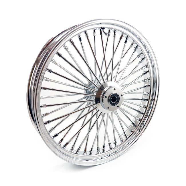 MCS Radial 48 fat spoke front wheel 3.50 x 23 DF chrome. TUV