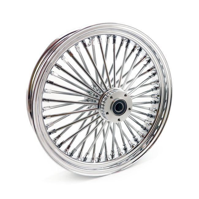 MCS Radial 48 fat spoke front wheel 3.50 x 18 DF chrome. TUV