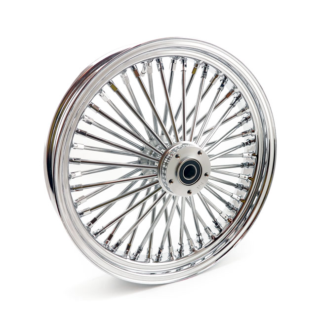 MCS Radial 48 fat spoke front wheel 3.50 x 18 SF chrome. TUV