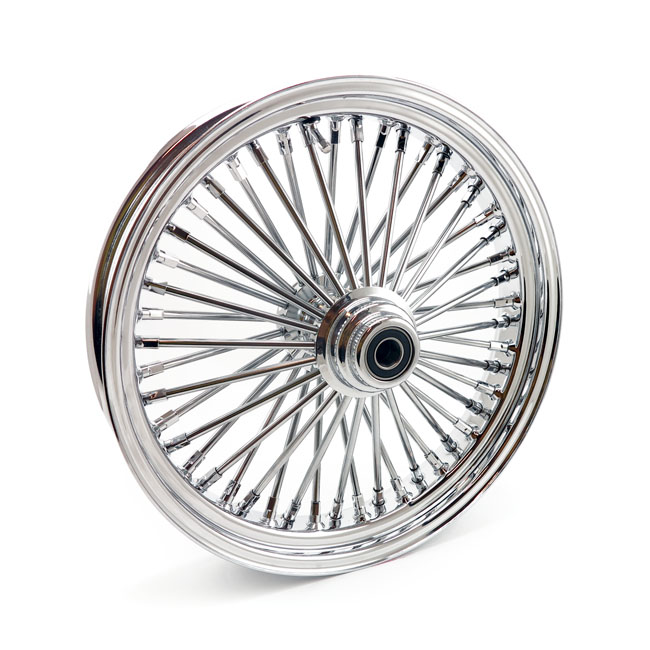 MCS Radial 48 fat spoke front wheel 3.50 x 18 SF chrome. TUV