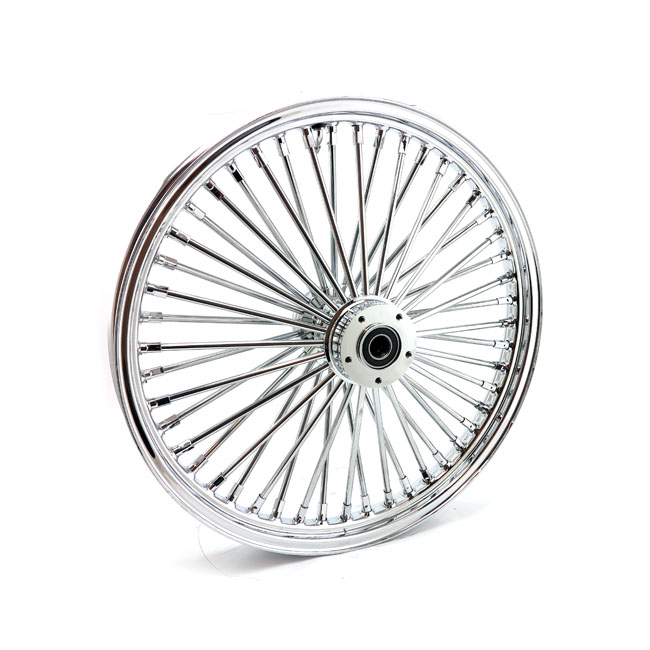 MCS Radial 48 fat spoke front wheel 2.15 x 21 Dubbla skivor chrome. TUV
