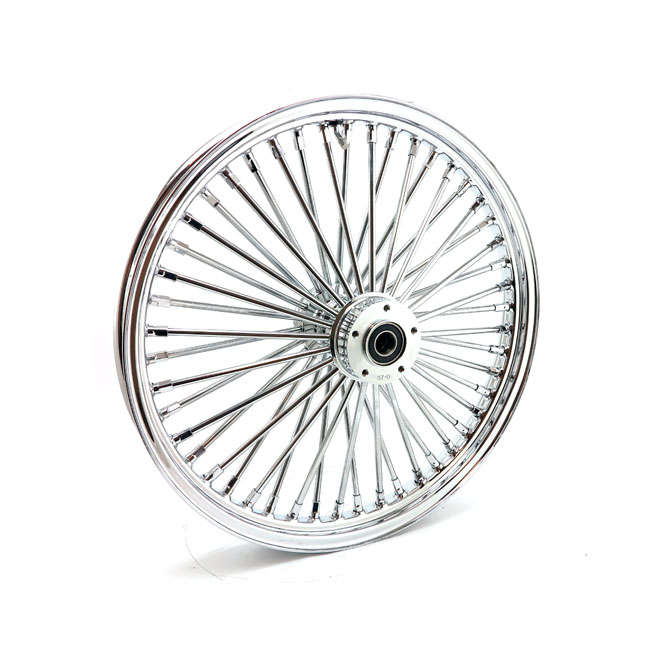MCS Radial 48 fat spoke front wheel 2.15 x 21 Dubbla skivor chrome. TUV