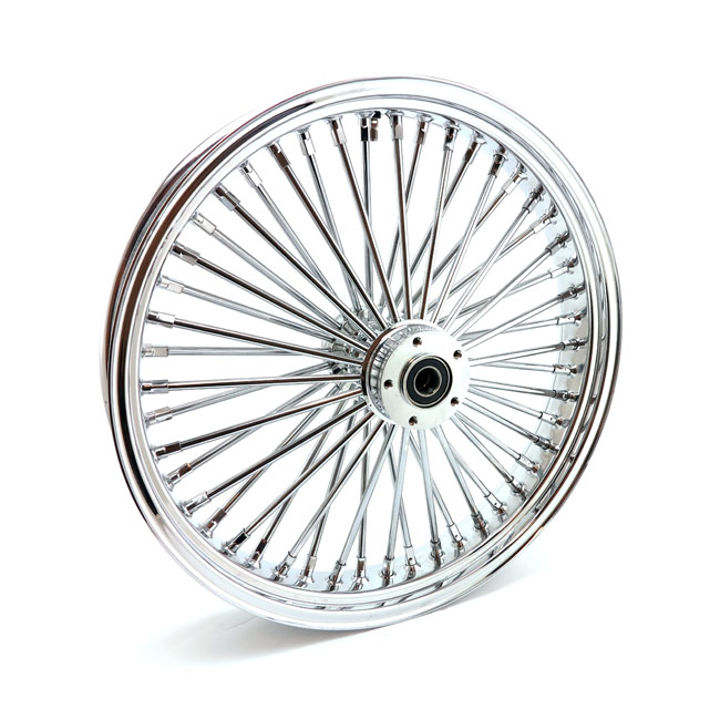 MCS Radial 48 fat spoke front wheel 3.50 x 21 Dubbla skivor chrome. TUV