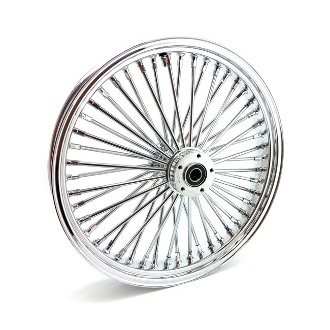 MCS Radial 48 fat spoke front wheel 3.50 x 21 Dubbla skivor chrome. TUV