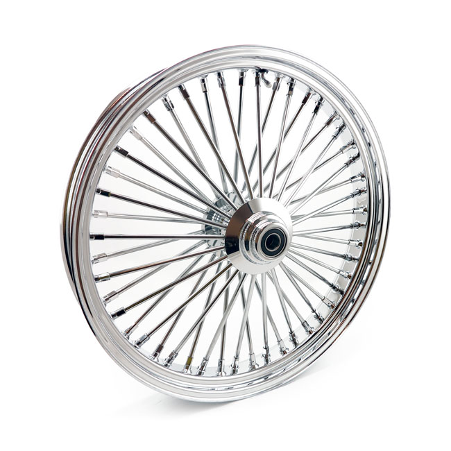 MCS Radial 48 fat spoke front wheel 3.50 x 23 SF chrome. TUV