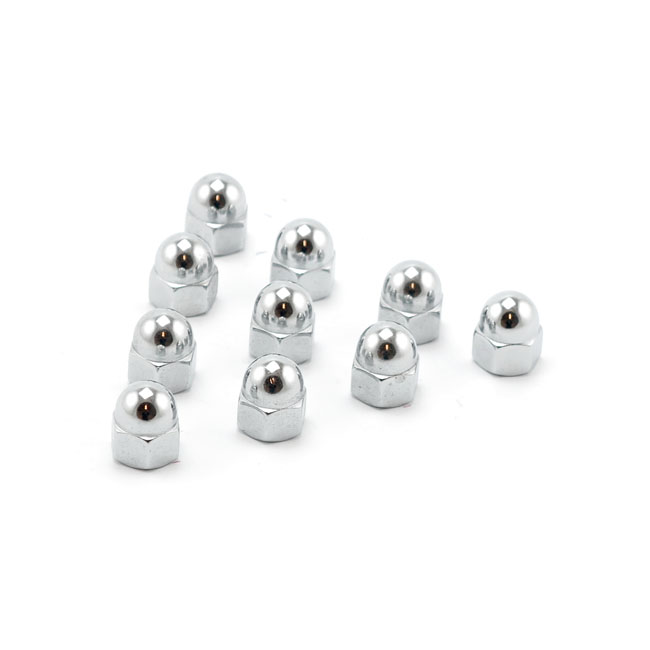 Colony, M10 x 1.25 acorn nuts, chrome. Low Crown