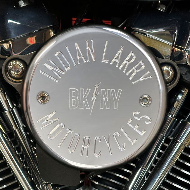 Indian Larry, BK/NY air cleaner cover. Polished