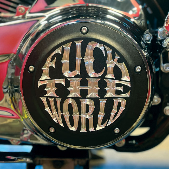 Indian Larry, ''FTW'' derby cover. Matte black/clear