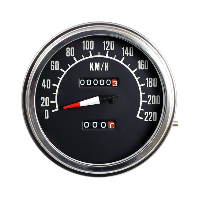 FL speedometer, '74-84 face', black. 1:1 KMH