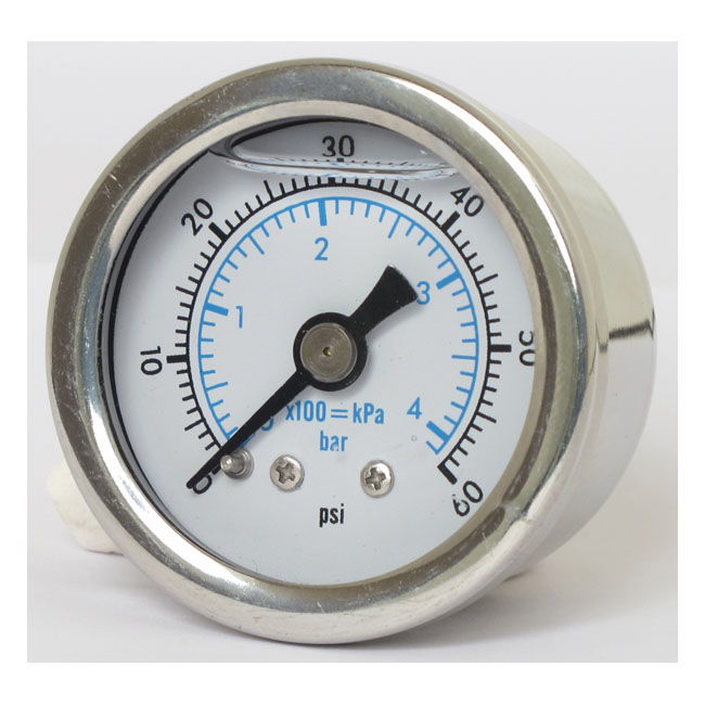 Marshall oil pressure gauge, 0-60 PSI. Stainless housing