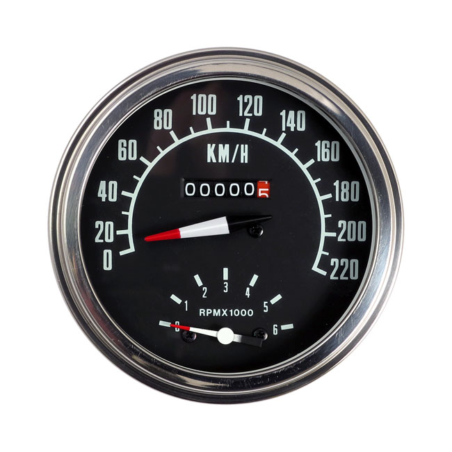FL speedo/tachometer, '73-84 face', black. 1:1 KMH