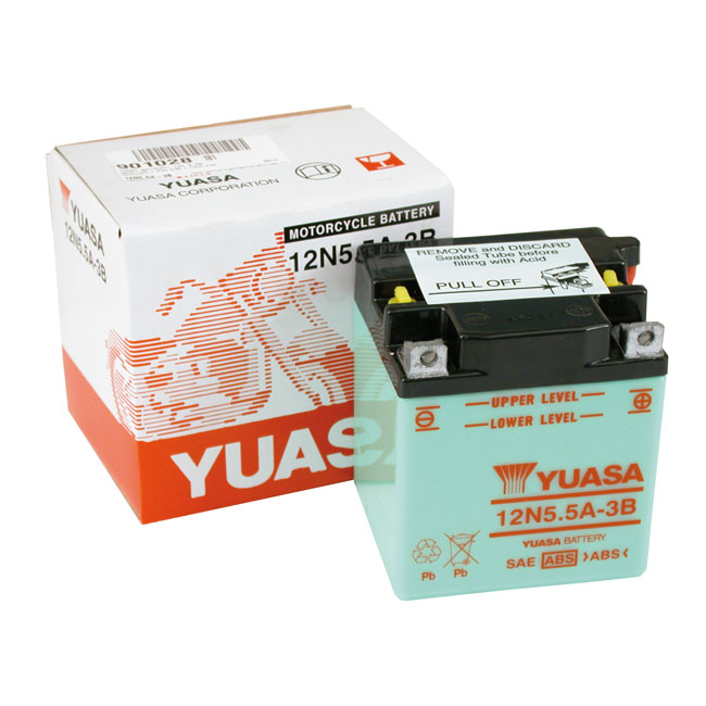 Yuasa, 12V lead-acid battery. 5.5Ah