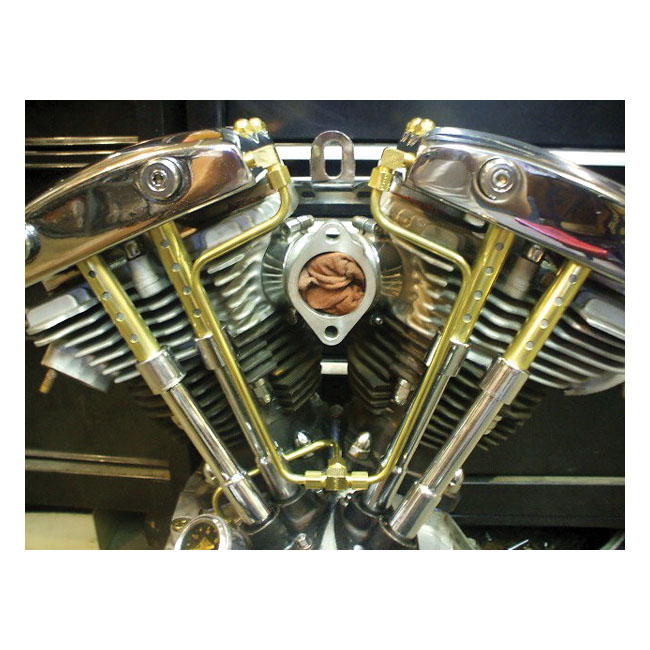 Paughco, 'Old Stf' dual rocker box oil lines. Brass