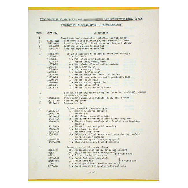 ASSY/UNCRATING PROCEDURE 1942 WLA