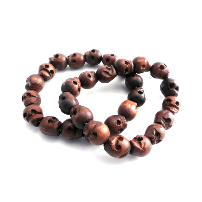 AmiGaz wood skull bead bracelet set