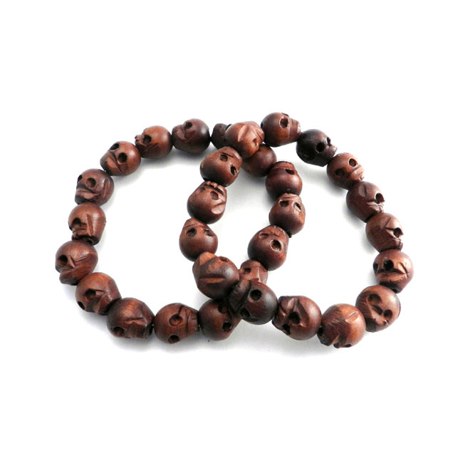 AmiGaz wood skull bead bracelet set