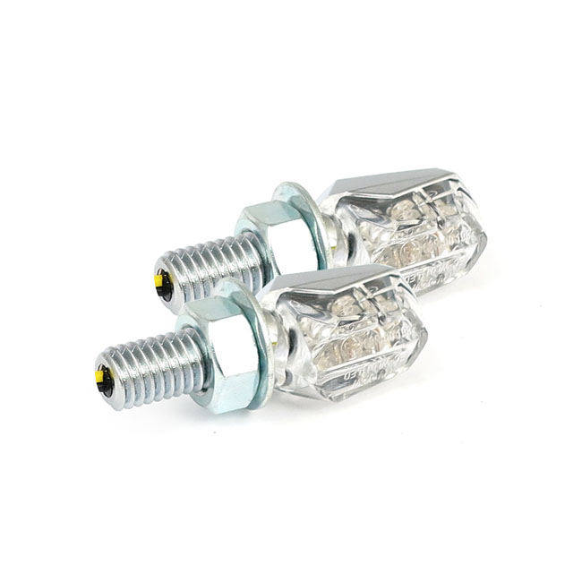 TINY LED TURN SIGNALS, CHROME W/CLEAR LENS