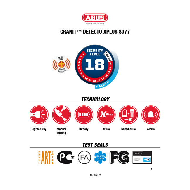 Abus, 8077 Granit Detecto XPlus disc brake lock. Red