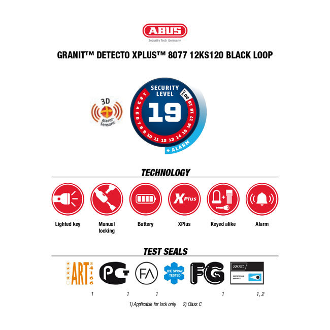 Abus, 8077 Granit Detecto X-plus lock & black loop chain