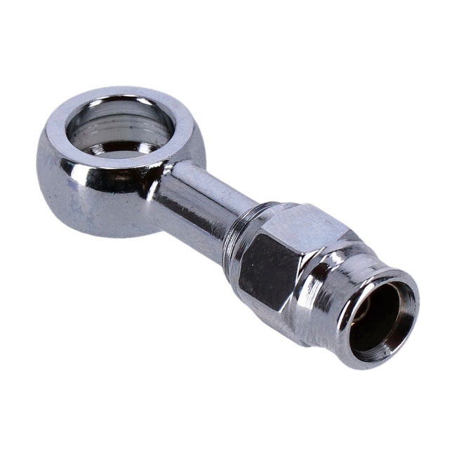 Goodridge, 3/8" (10mm) banjo fitting straight. Chrome