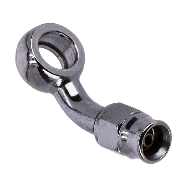 Goodridge, 3/8" (10mm) banjo fitting 45 degree bend. Chrome