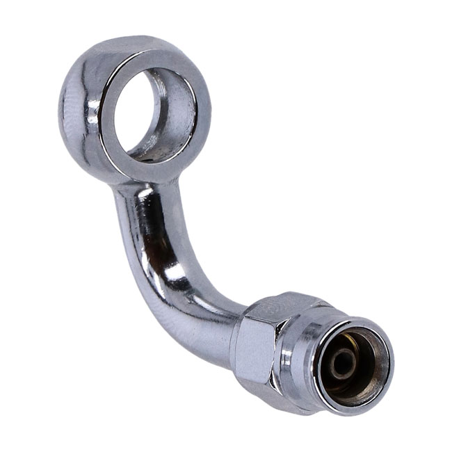 Goodridge, 3/8" (10mm) banjo fitting 90 degree bend. Chrome