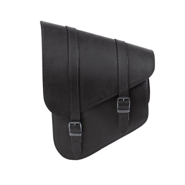 Ledrie, full leather swing arm bag left, 9 liter. Black