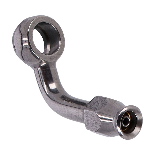 Goodridge, 3/8" (10mm) banjo fitting 70 degree bend. SS
