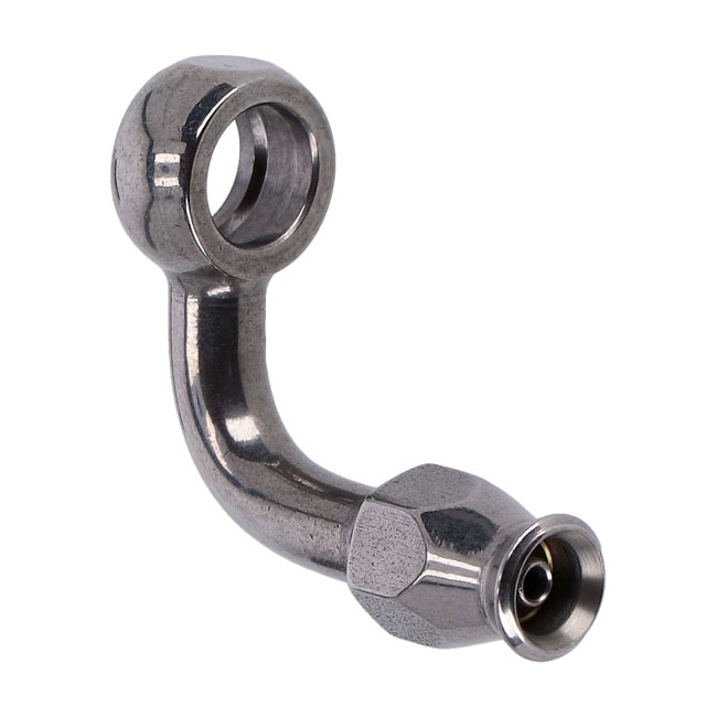 Goodridge, 3/8" (10mm) banjo fitting 90 degree bend. SS