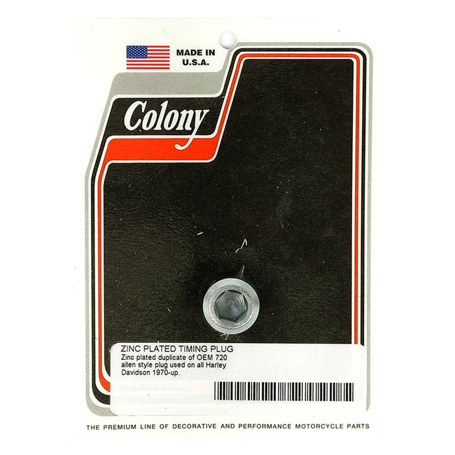 Colony, timing plug. OEM style allen. Zinc