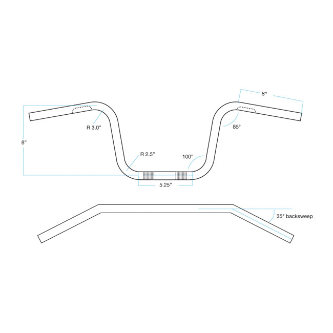 Biltwell 1" Chumps styre 8" rise svart, TUV appr