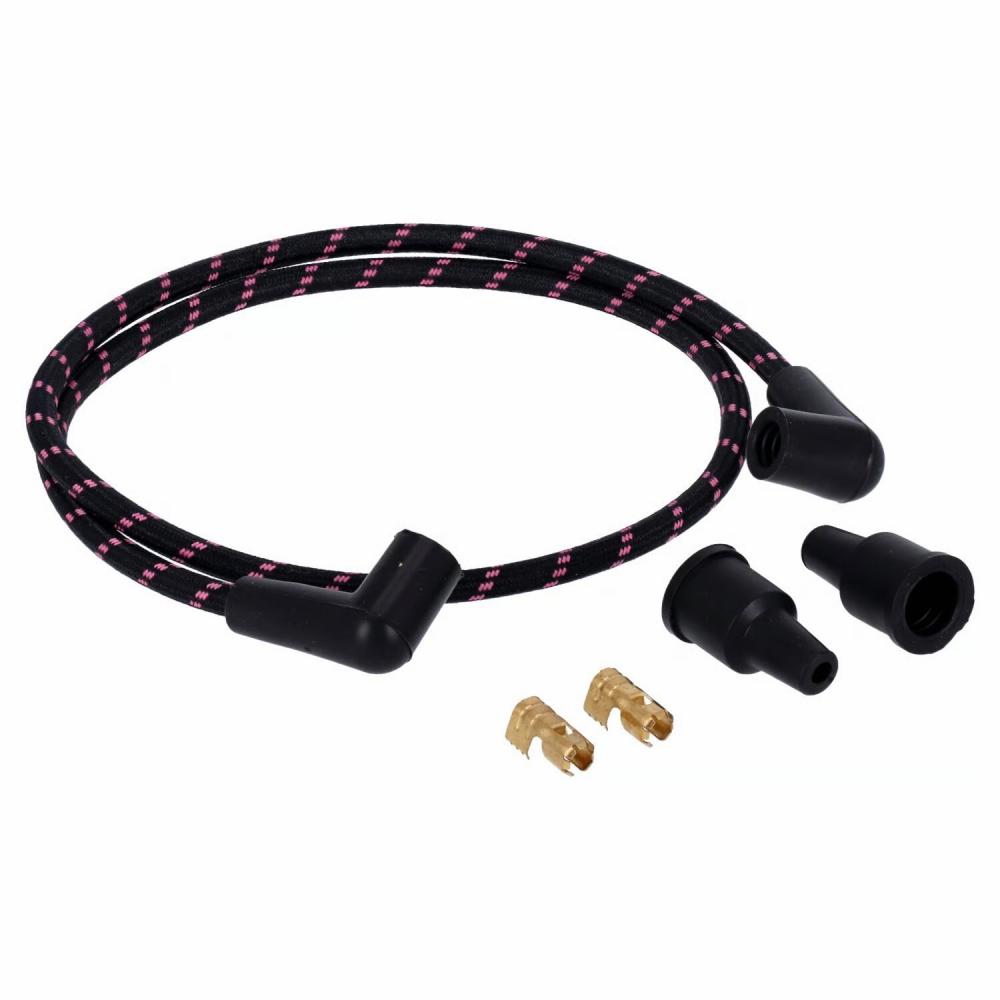 Universal 40" spark plug wire set. Cotton cloth, Pink/Black