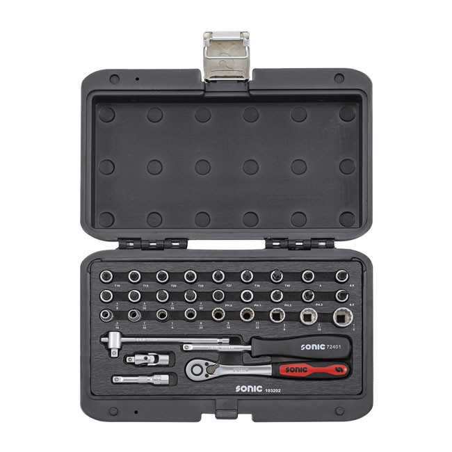 Sonic, Combination socket set 1/4'', 32-piece. US/SAE sizes