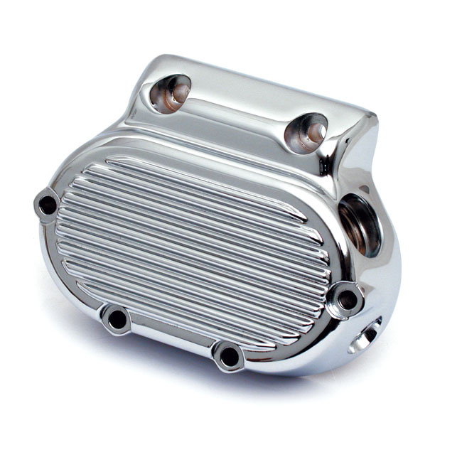 Transmission end cover ribbed, cable clutch. Chrome