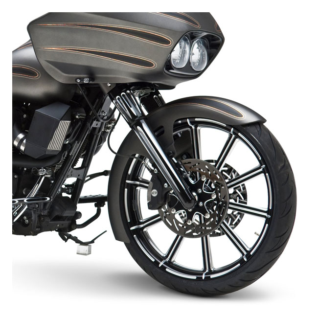 Arlen Ness, Deep Cut fork boots. Black contrast machined