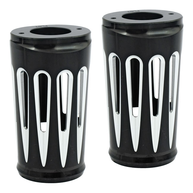 Arlen Ness, Deep Cut fork boots. Black contrast machined