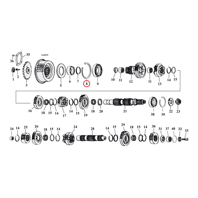 JIMS, retaining ring mainshaft bearing, left