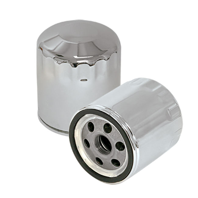S&S, spin-on oil filter. Chrome