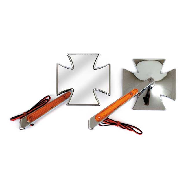 Matese Cross mirror set, with built-in turn signals. Chrome