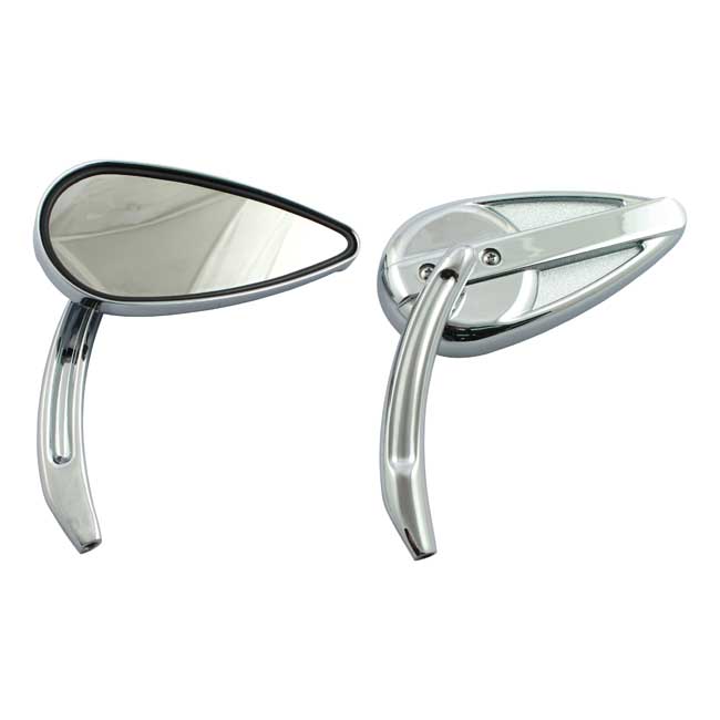 Retro Teardrop mirror set. Chrome, aluminum grooved stem