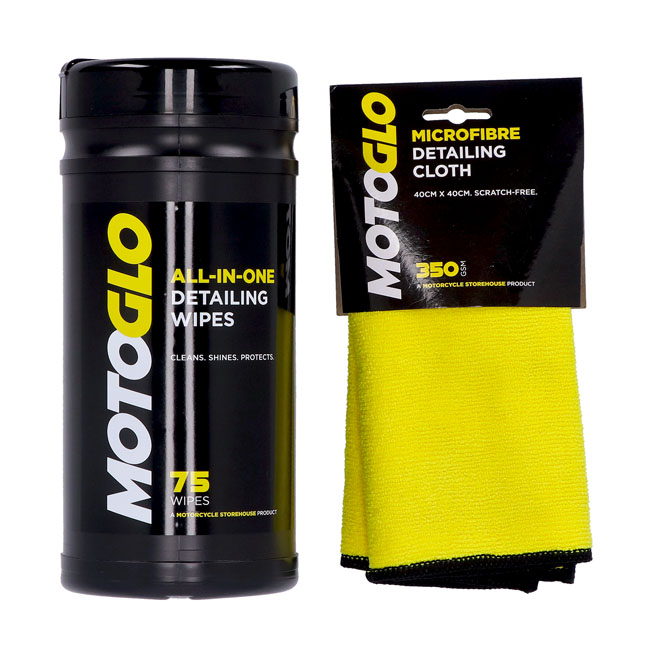 MOTOGLO, DETAILING WIPES DISPENSER AND MICROFIBER CLOTH