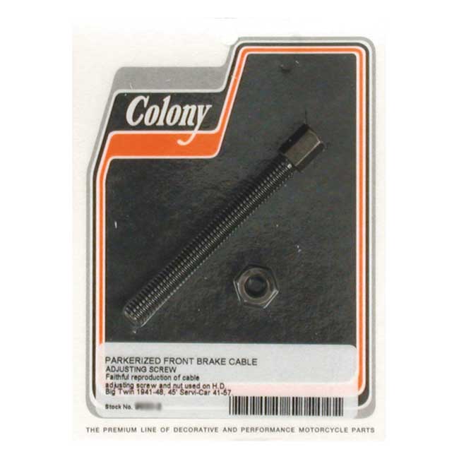 Colony, front brake cable adjuster. Black parkerized